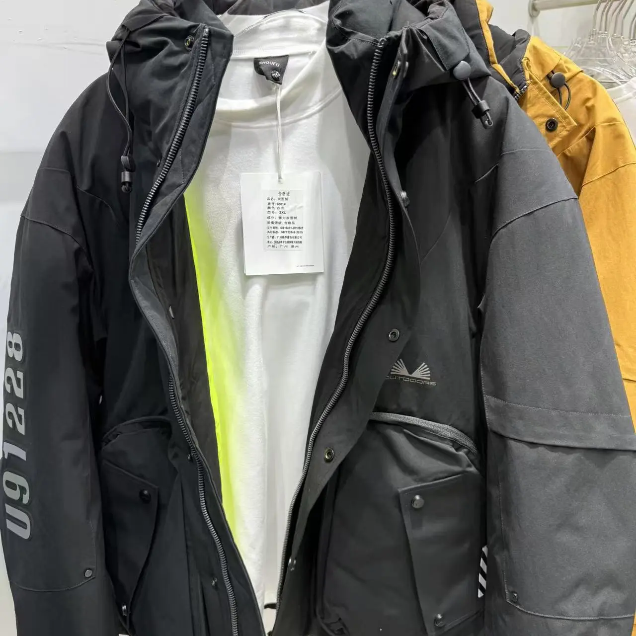 冬季新款工装机能口袋连帽羽服防寒服短款加绒加厚