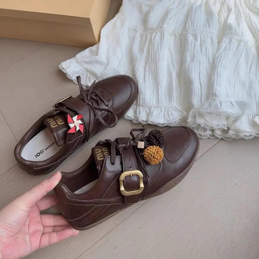 百搭软底复古增高皮鞋时尚休闲鞋圆头常规款平底系带真皮阿甘鞋