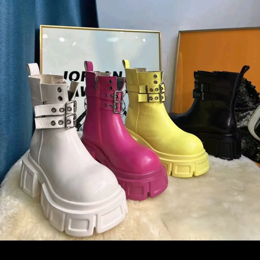 系带厚底英伦风女士中筒马丁靴增高加绒百搭时尚