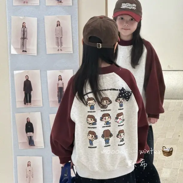 【加绒】韩版女童装冬季卡通加绒时尚休闲印花圆领慵懒长袖卫衣