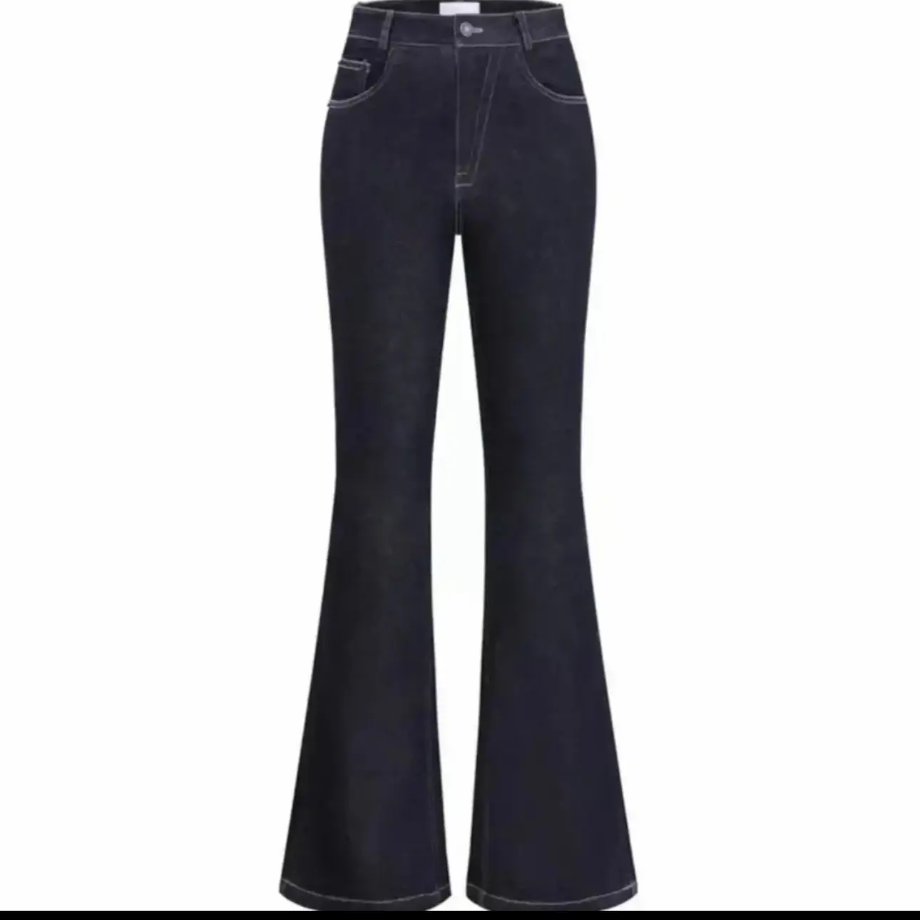 丹宁蓝加绒微喇牛仔裤女高腰显瘦修身弹力喇叭裤春秋新款