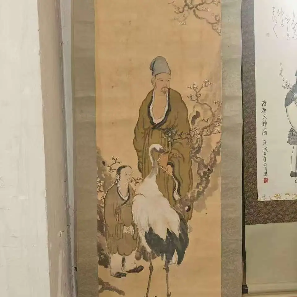 新中式松鹤延年国画竖版客厅玄关装饰卷轴挂画