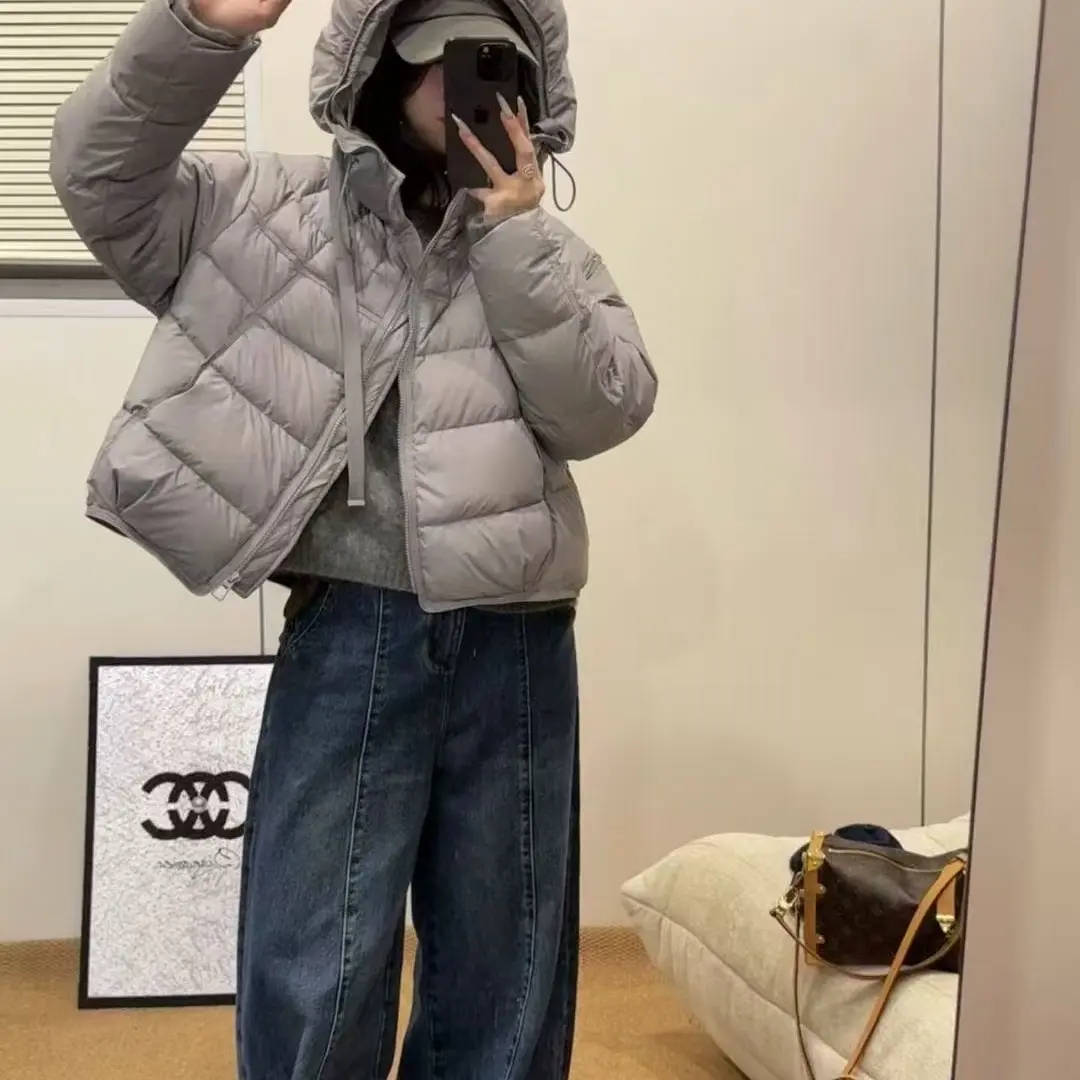 冬季休闲百搭简约显瘦连帽短款鸭绒羽绒服