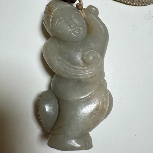 老库存苏工和田玉童子骑福吊坠挂件一物一拍编号CP85玉润雕工精细