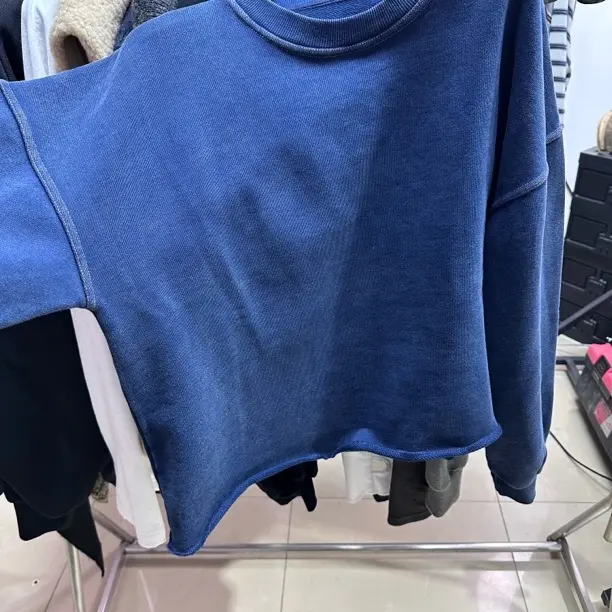 韩版宽松慵懒风磨毛一体绒插肩袖立体直裁卷边卫衣秋冬新款