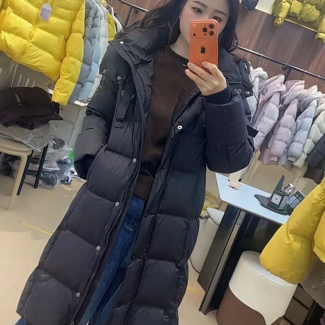 冬季新款韩版连帽长款加厚白鸭绒女士保暖羽绒服