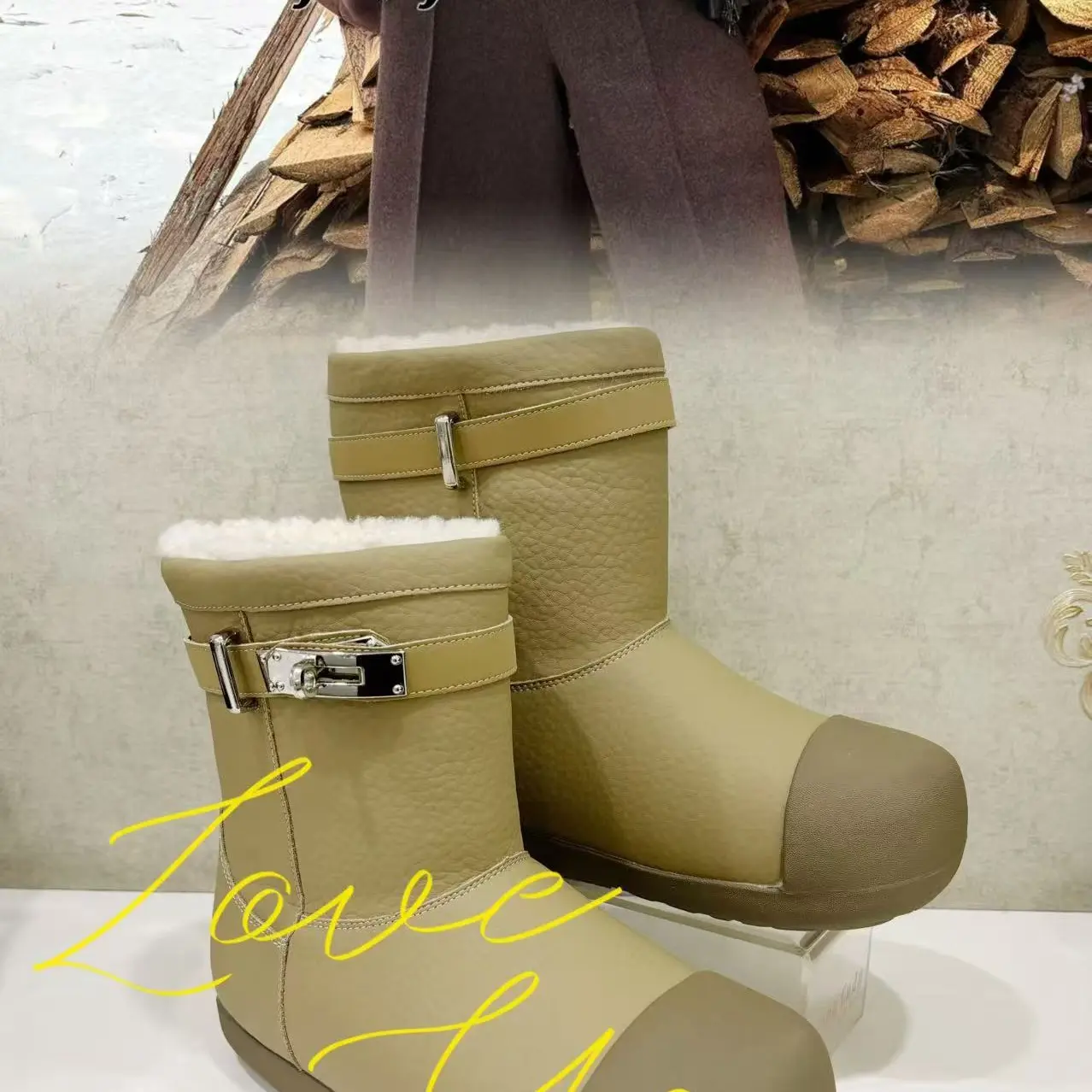 冬季新款加绒加厚防滑百搭舒适女款皮面雪地靴5933