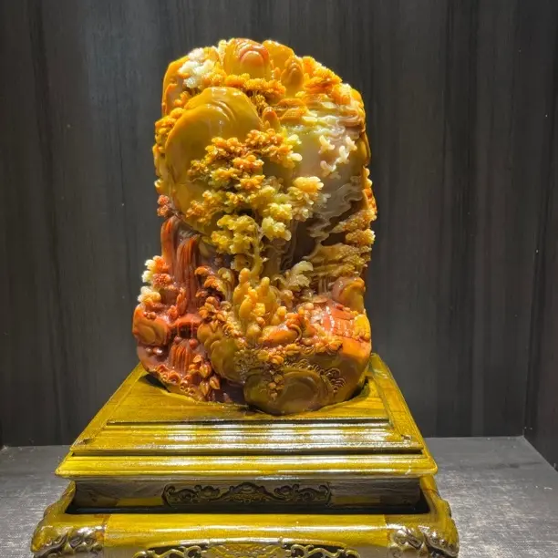 家居客厅玄关书房办公室乔迁收藏送礼、田黄石雕刻山水精致作品