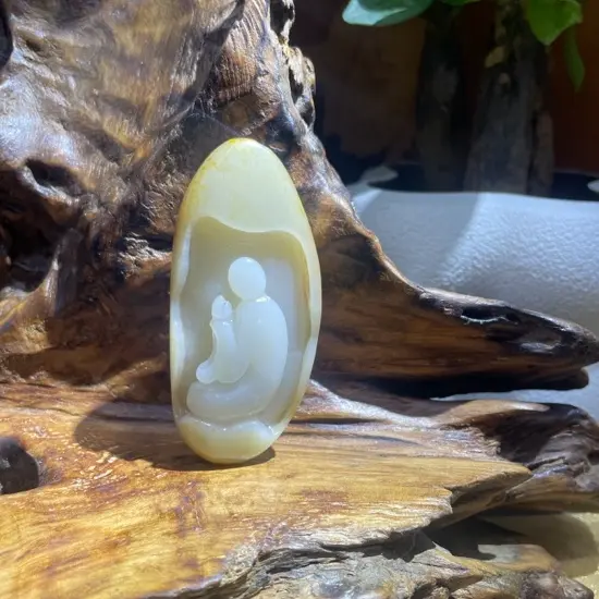 新疆和田玉，50克，立体雕刻悟道