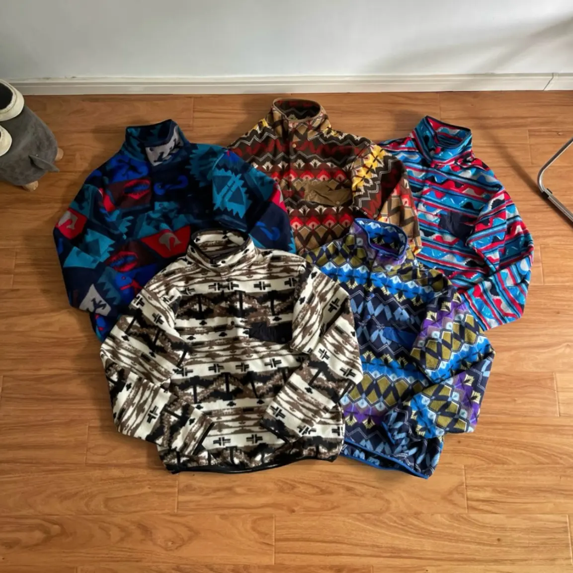 户外限定复古配色vintage古着摇粒绒抓绒衣套头外套