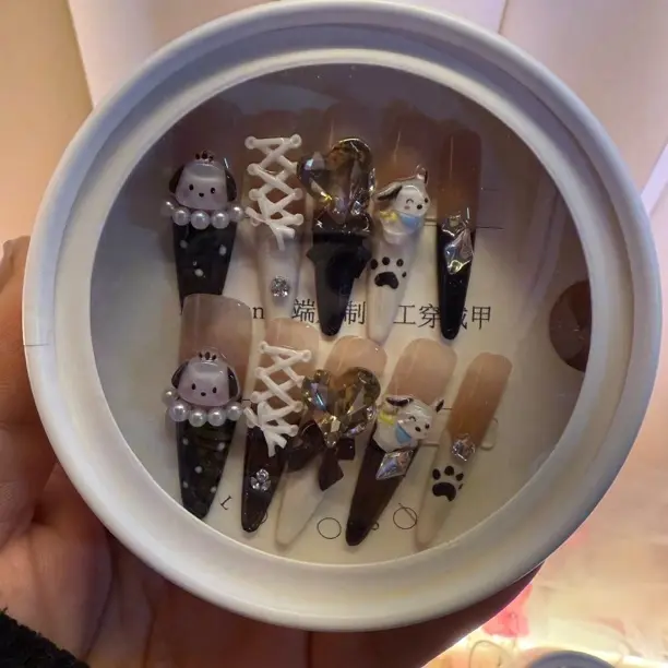 新款纯手工显白高级感渐变蓝色穿戴甲美甲片