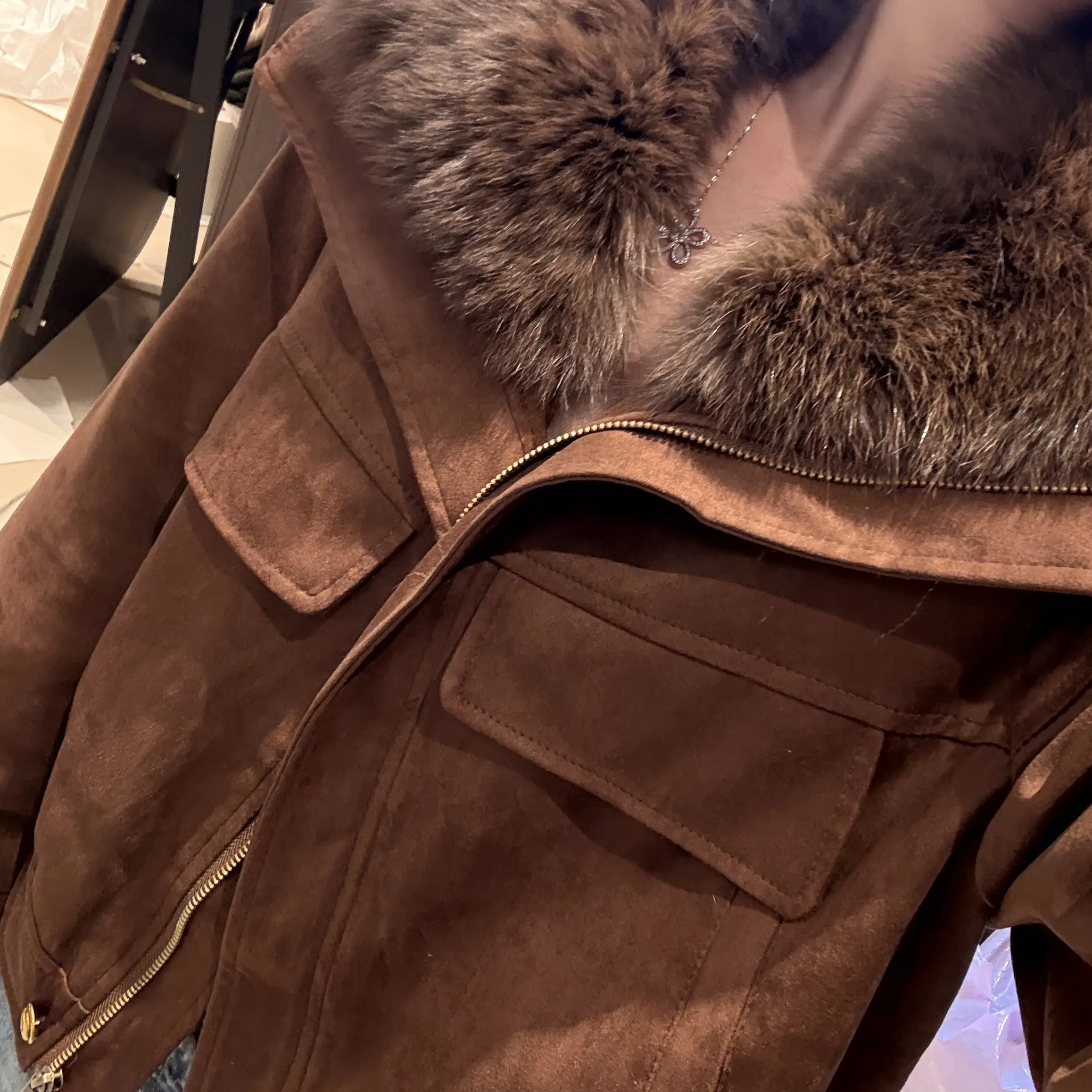 AiLi领女冬季显瘦大气外套大毛领皮衣羽羽