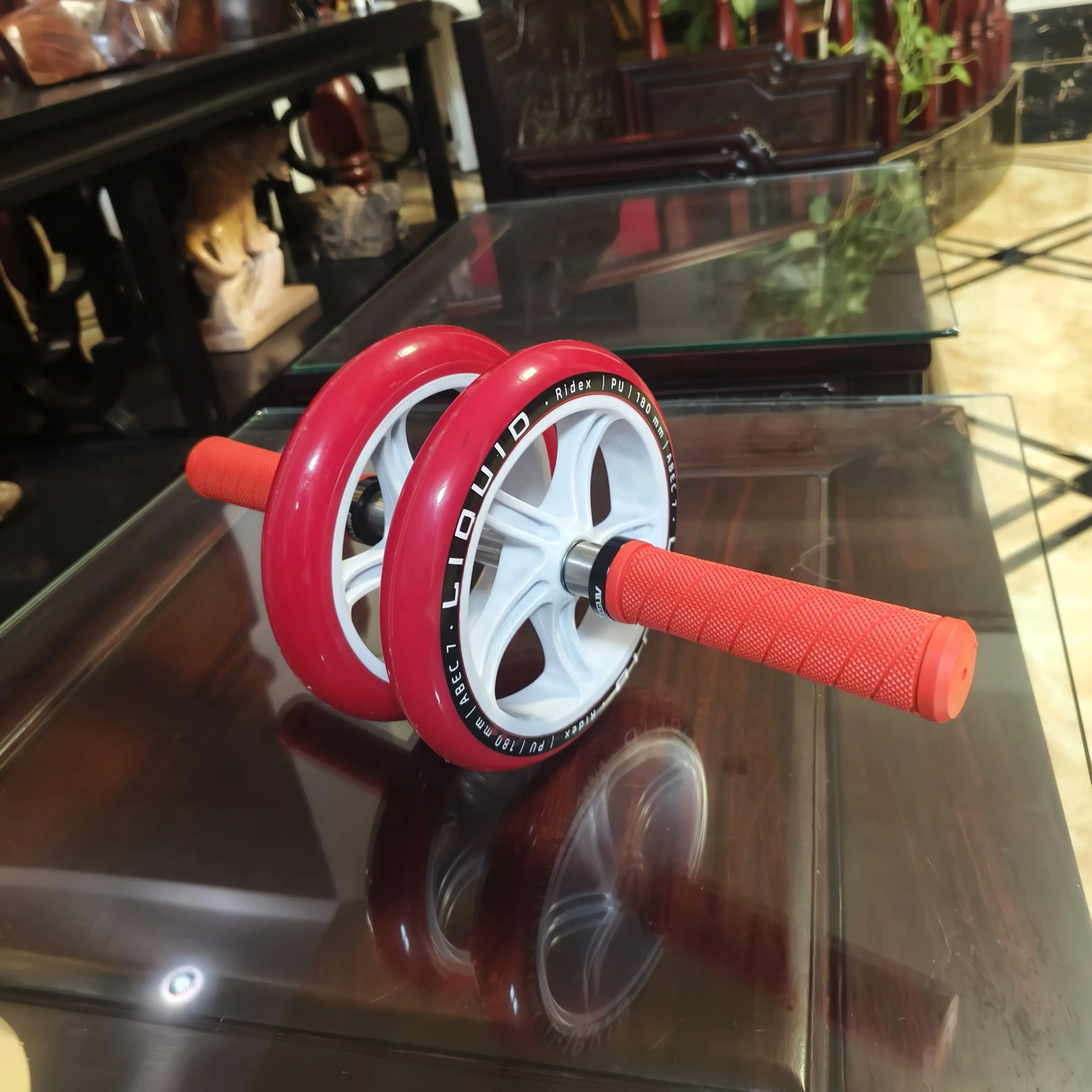 健腹轮直径18厘米，单双组合推，不锈钢手柄单边长度15厘米，