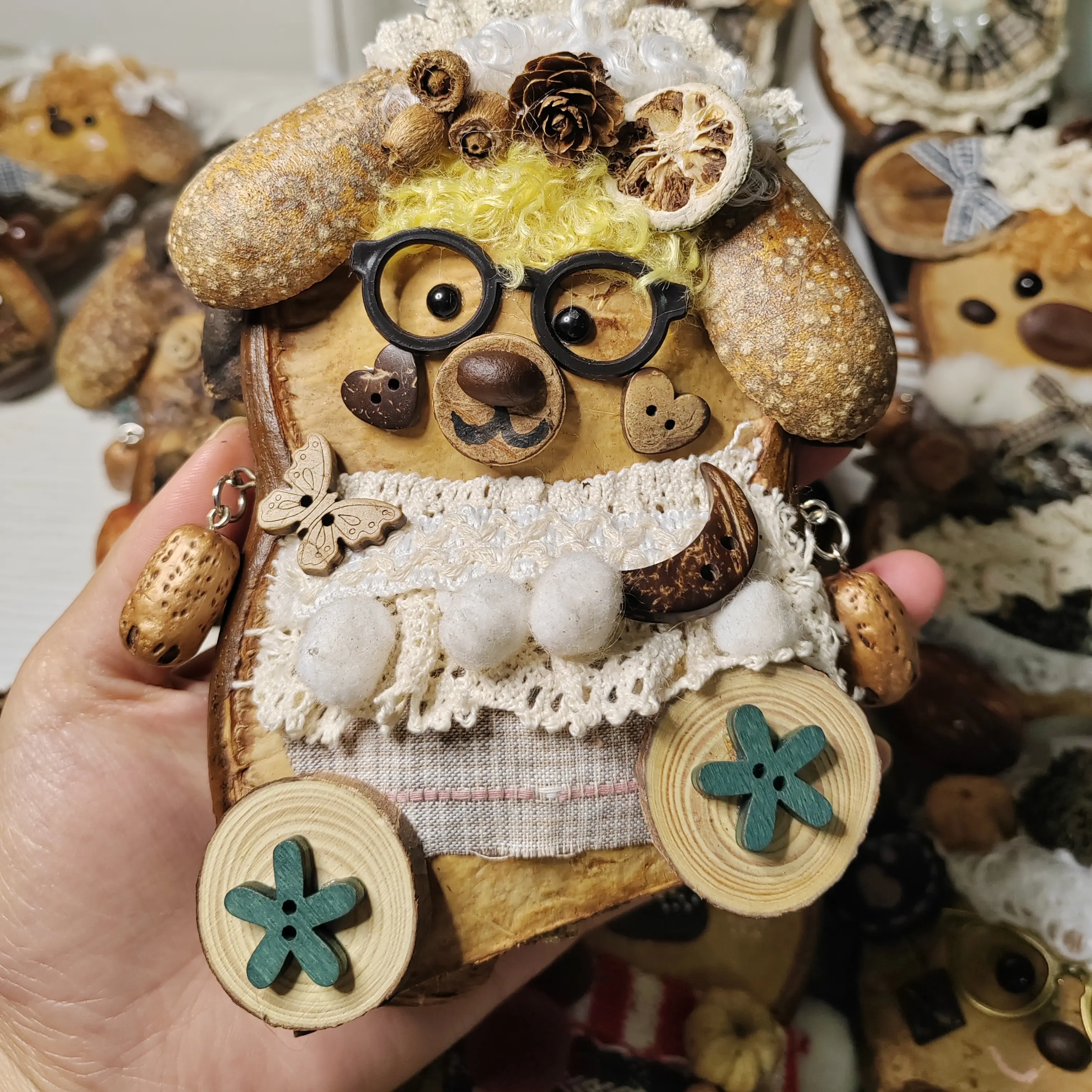 纯手工定制双面重工榼藤豆荚娃娃送朋友礼物