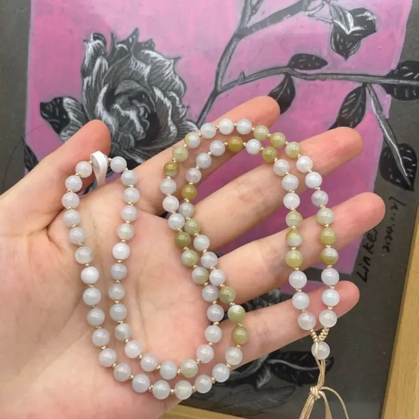 天然缅甸翡翠A货细糯黄翡圆珠玉石挂坠绳毛衣链挂件项链卡6