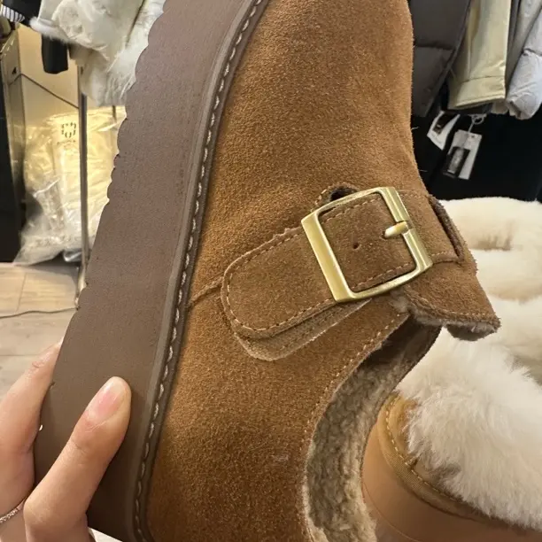 厚底勃肯棉鞋女秋冬季加绒磨砂皮懒人一脚蹬复古毛毛鞋百搭