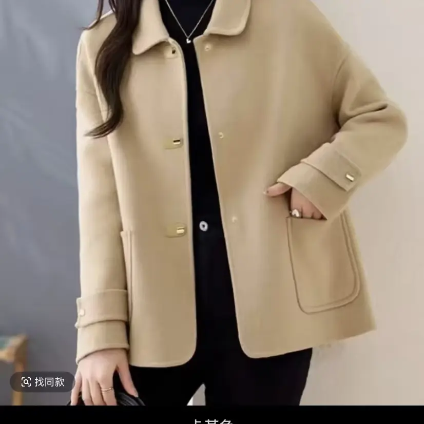 秋冬新款双面呢大衣女短款娃娃领宽松气质百搭外套828