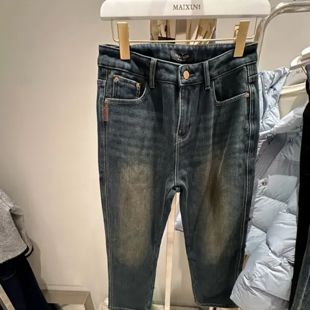 秋冬加绒加厚男士牛仔裤宽松直筒弹力保暖九分裤百搭潮流长裤子