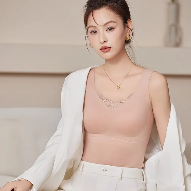 V领无袖桑蚕丝山羊绒保暖背心秋冬内搭美背打底上衣