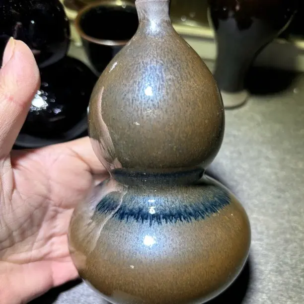 窑变绿复古陶瓷创意小花瓶粗陶水培绿植插花器家居家具摆件装饰