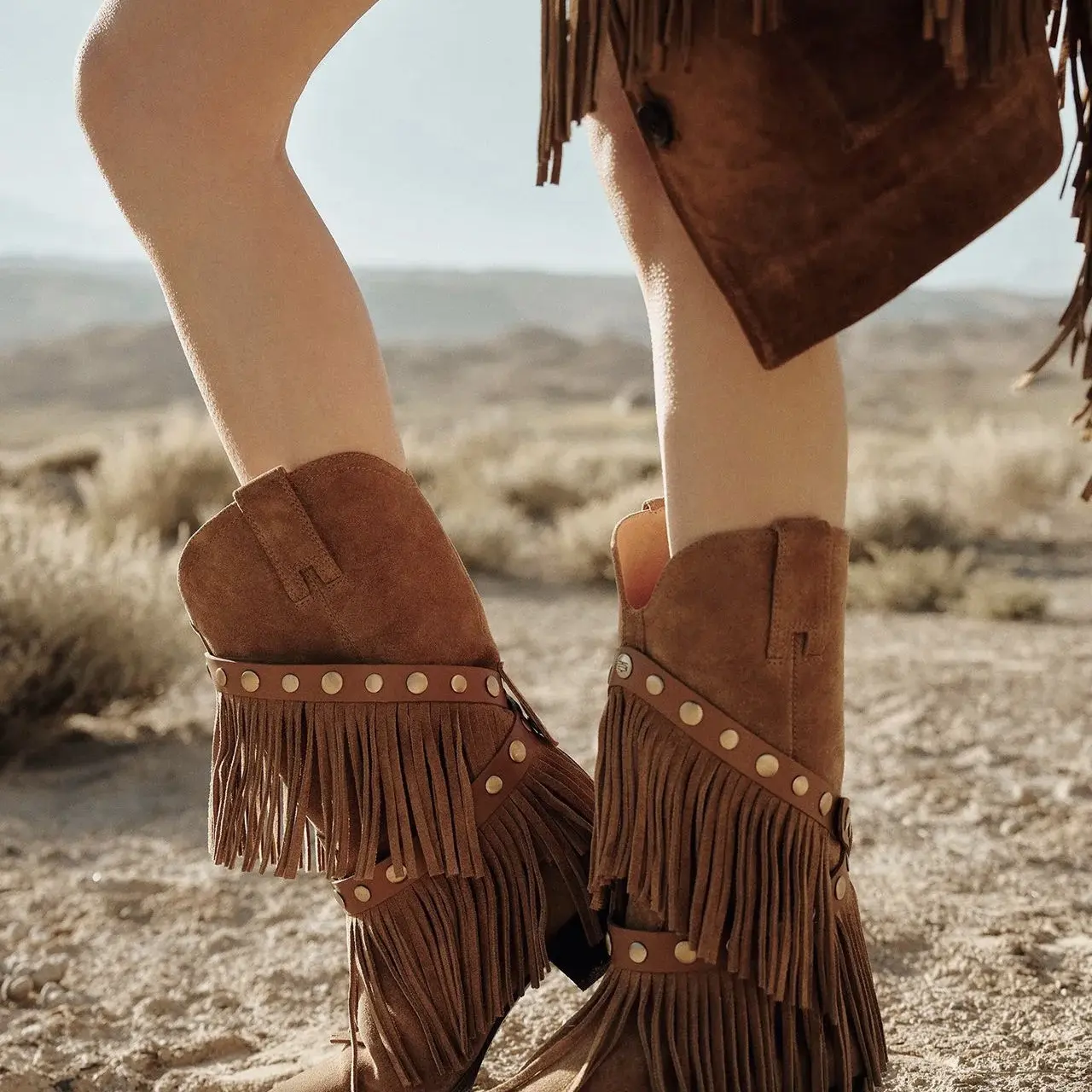 |BREADTREE面包树 25年可拆卸流苏装饰中筒两穿西部靴