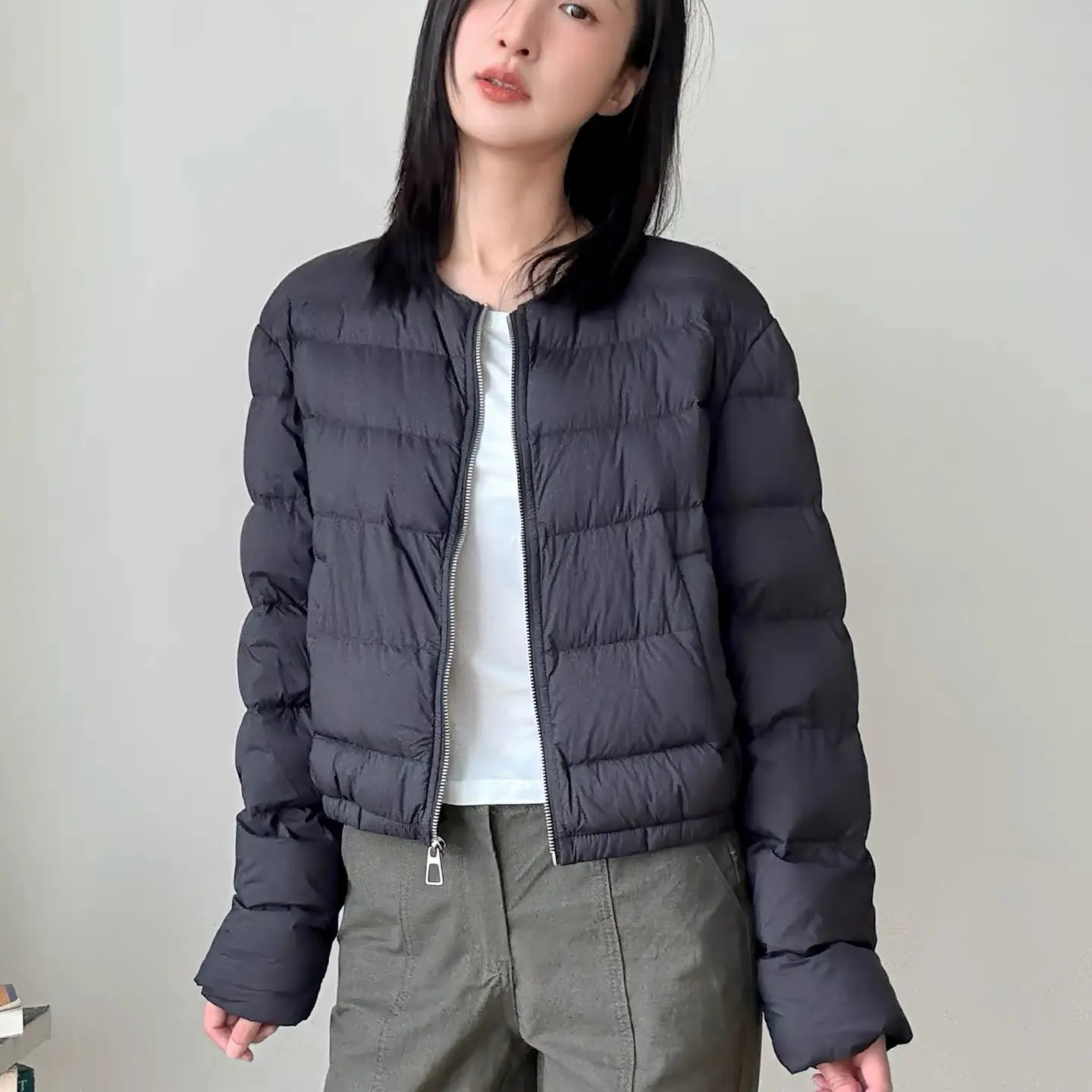 冬季短款圆领轻薄宽松百搭小个子外套