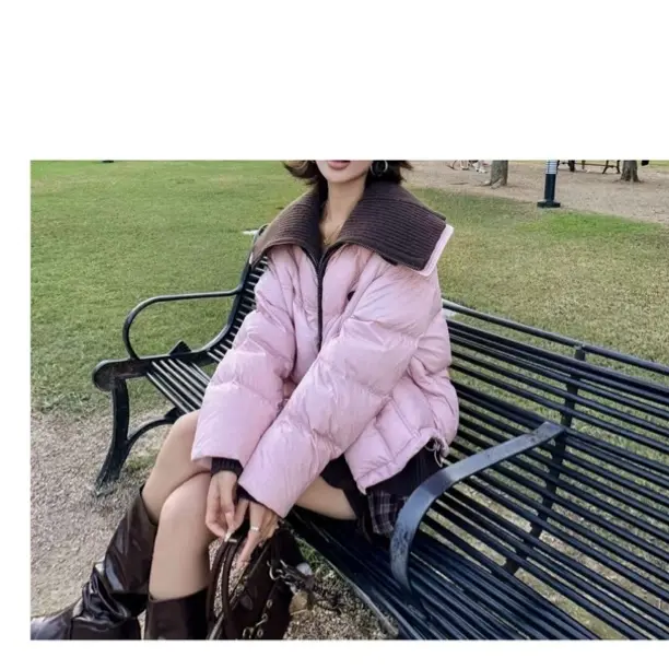 # W9889韩版香芋紫针织翻领羽绒服