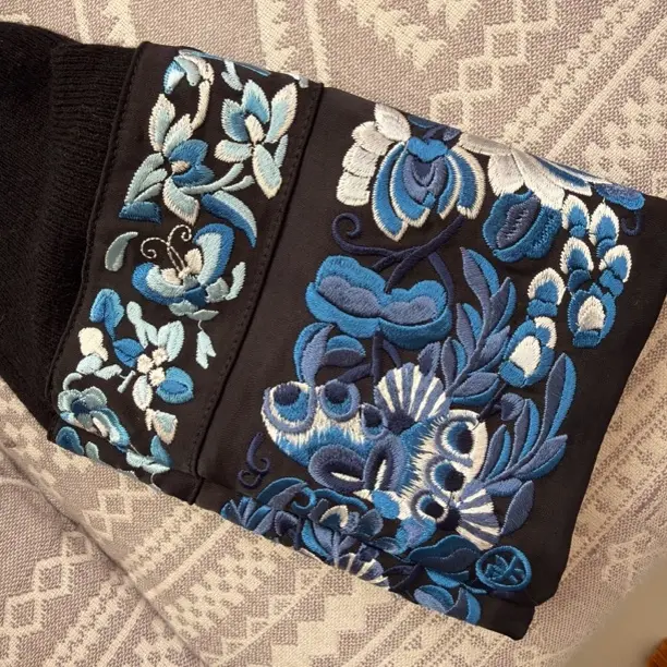 稻喜中式国风内搭显瘦三蓝绣羊毛针织长袖百搭毛衣