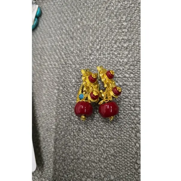 铜合金亚克力耳饰 铜合金耳饰 藏式民族风金色长款耳环百搭不掉色