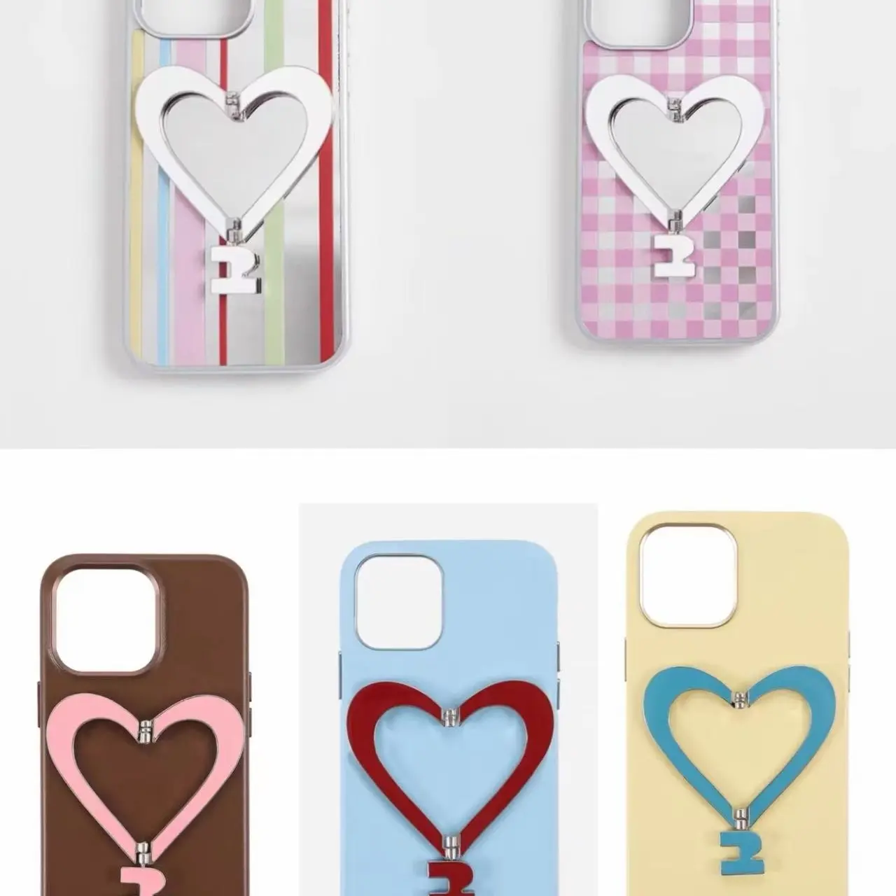 金属支架皮质爱心手机壳适用于iPhone系列