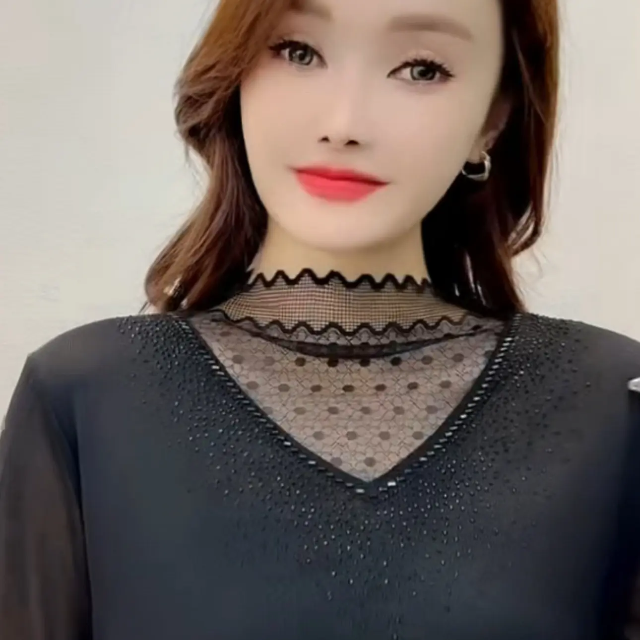 2026新款蕾丝拼接沙长袖针织衫女气质百搭显
