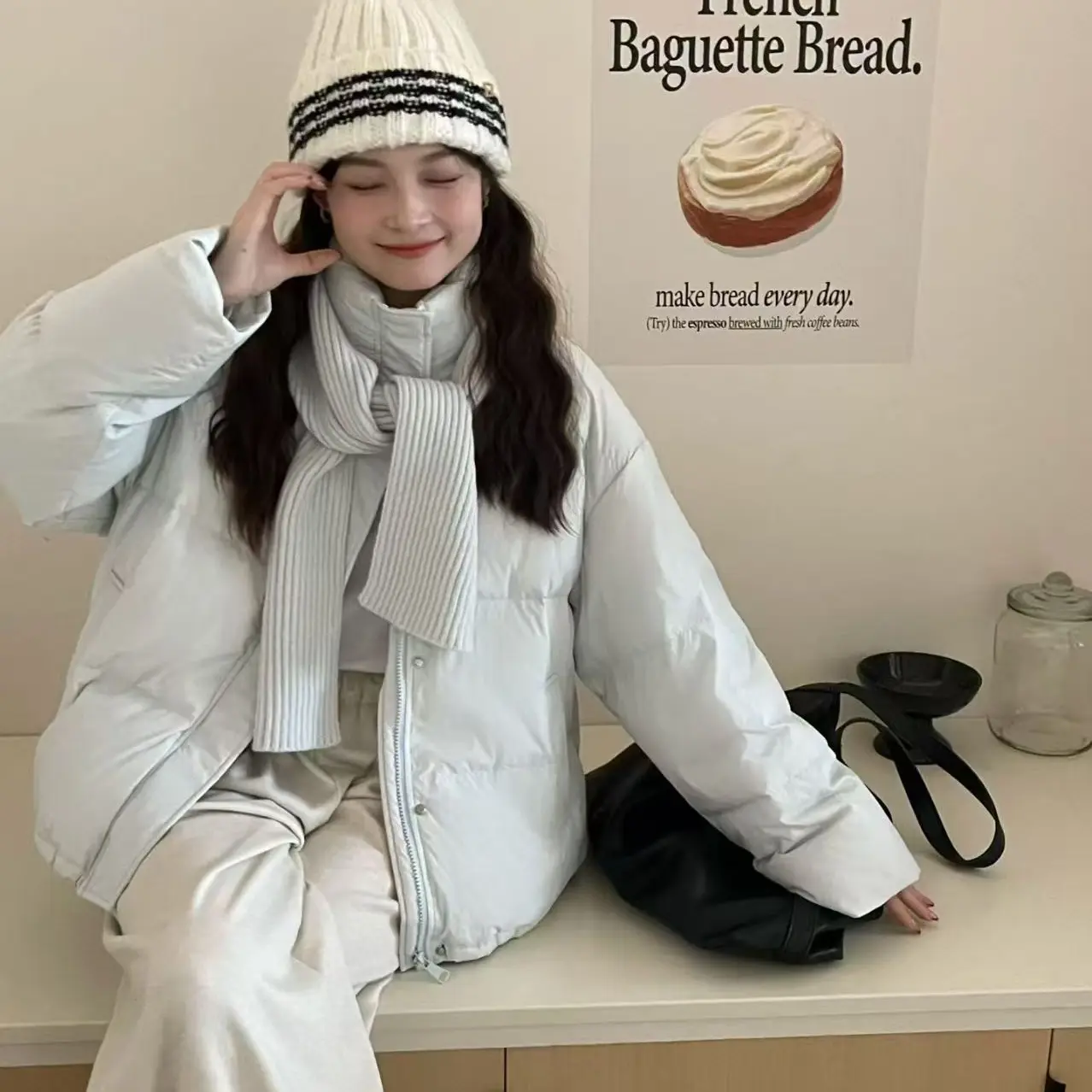 新款立领短款韩版加厚保暖白鸭绒棉服女冬季外套