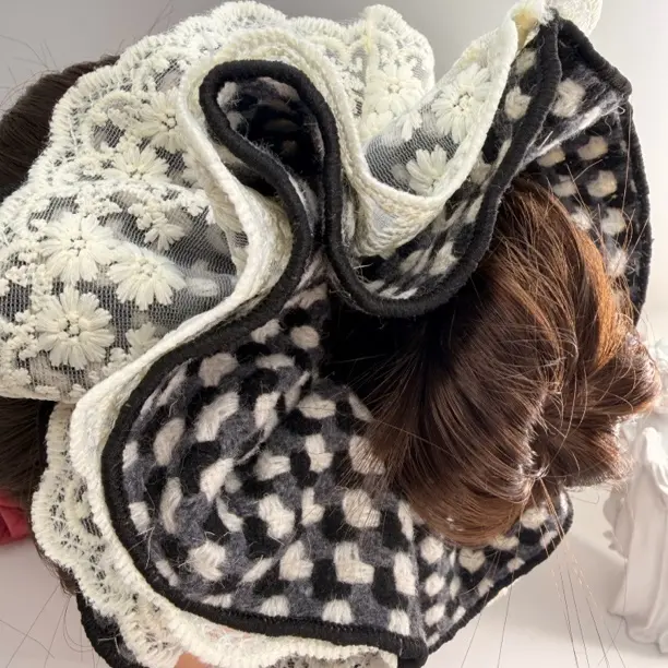 香风格子黑白格大肠发圈女高级感百搭扎头发头绳头饰发饰新款