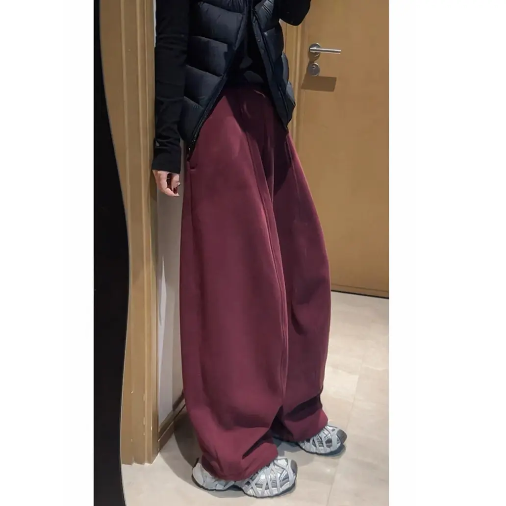 2025欧货新款加厚加绒松紧腰宽松冬季无廓形弯刀阔腿气球裤女230