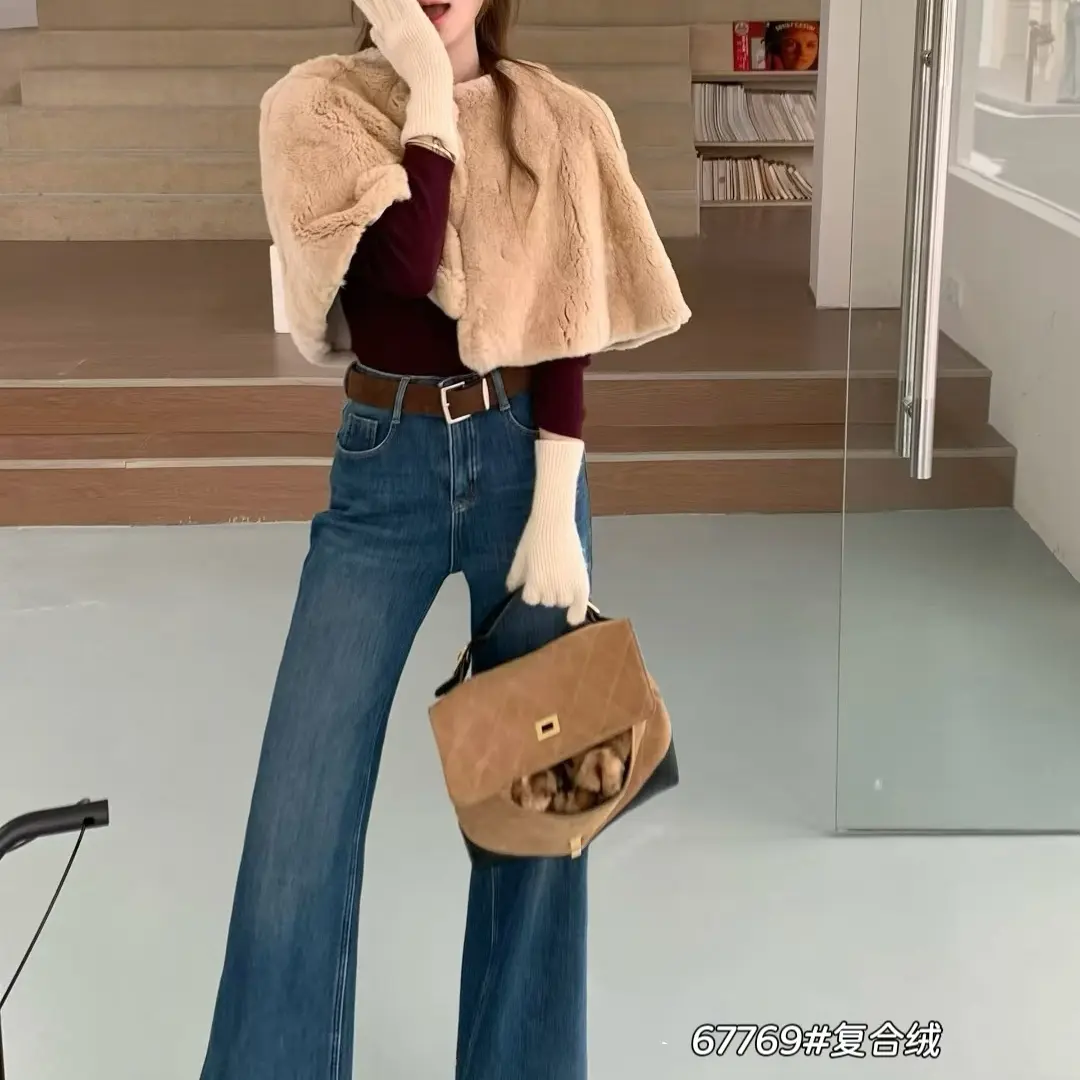 【贝希】67769。67768。加绒加厚高腰四面弹复合绒冬季显瘦微喇牛仔裤