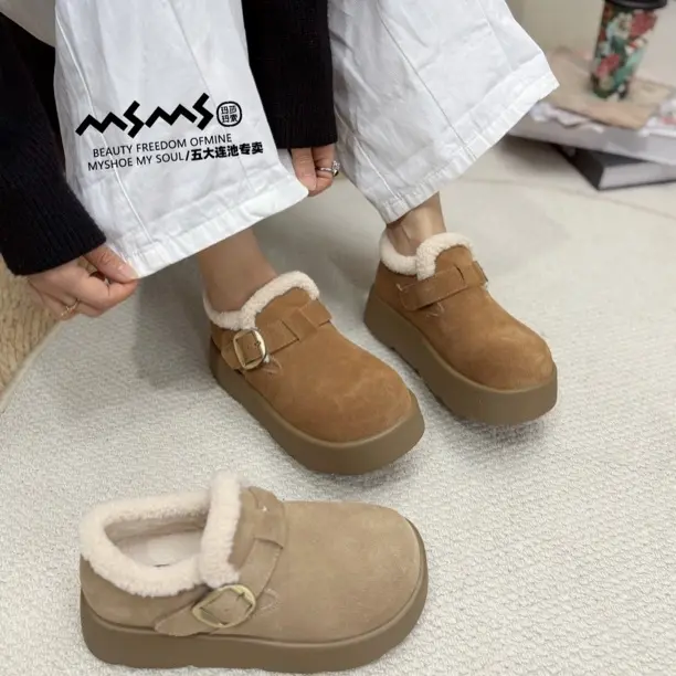 玛莎玛索棉鞋216-38低帮鞋勃肯鞋加绒保暖搭子厚底一脚蹬毛毛鞋