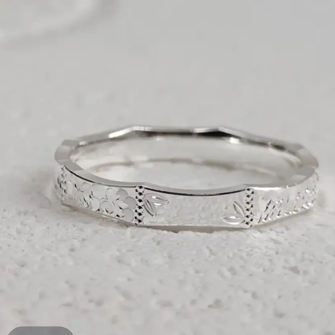 足银戒指 纯银999.9竹节碎冰冰闭口戒指车花简约足银情侣对戒礼物