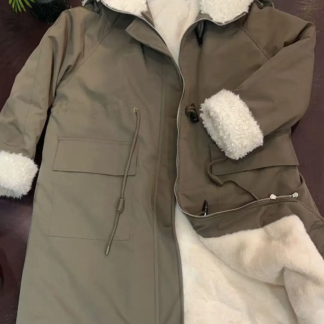 韩系大翻领长款加厚冬季女派克服外套