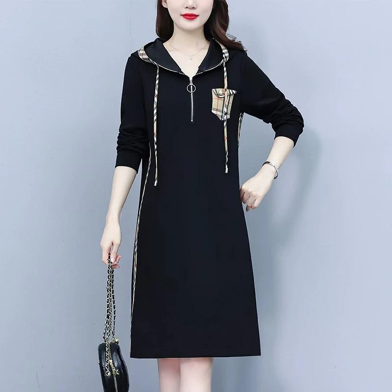 【青甩】加宽加大女装新款连帽裙胖大码2025秋连衣裙子（F183）