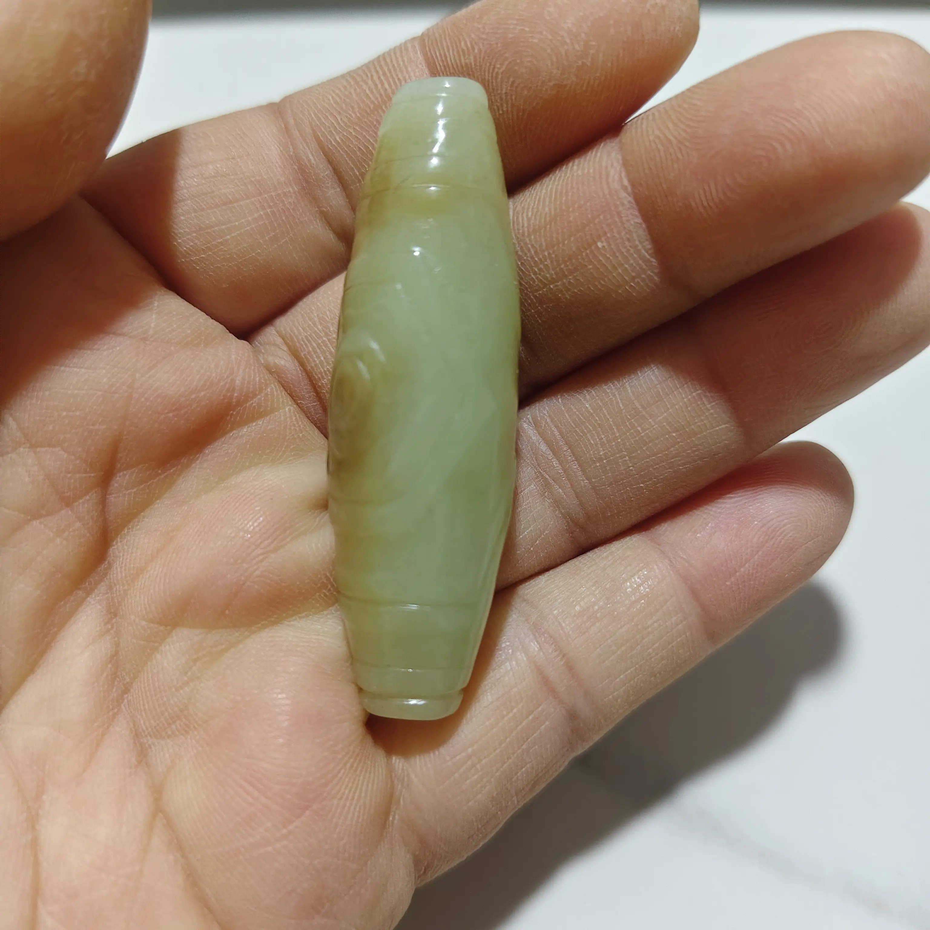 天然和田玉精雕桶珠吊坠挂件配饰