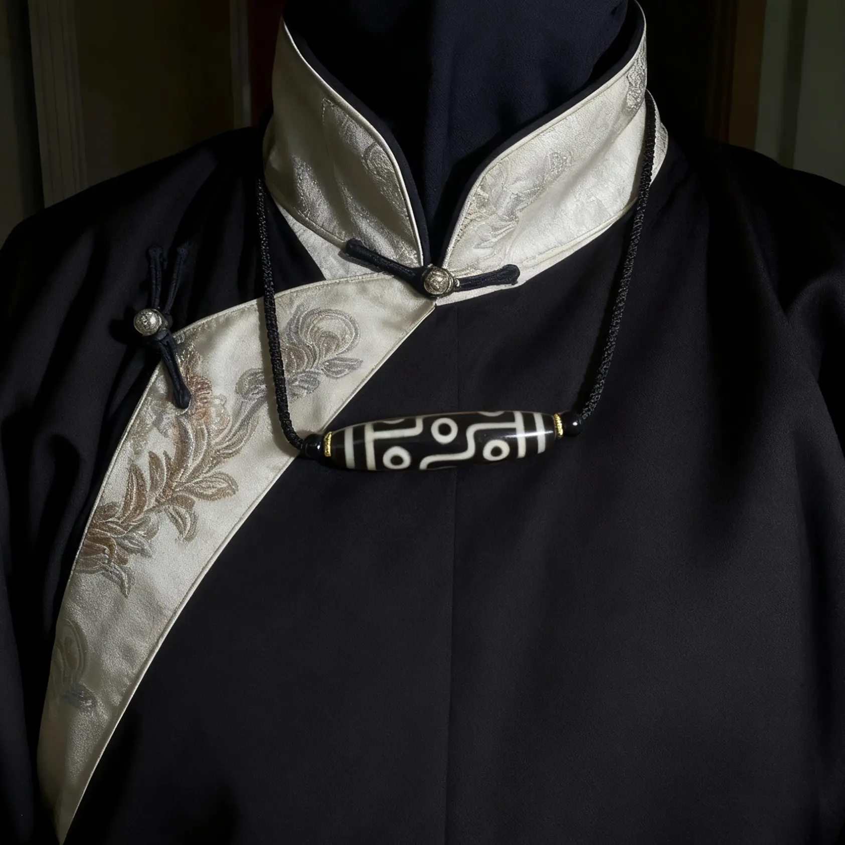 黑白58mm7A级九眼天珠玛瑙锁骨链可调节绳设计