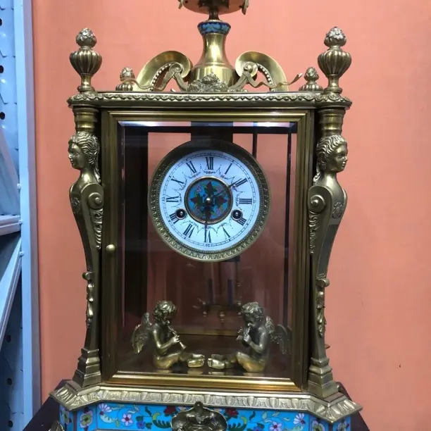 珐琅景泰蓝工艺纯铜镀金机械报时座钟