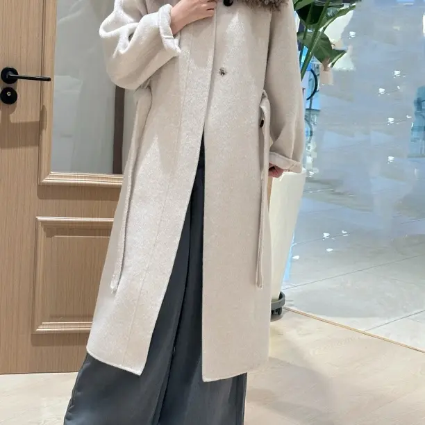 秋冬长款显气质羊毛大衣羊毛领可拆卸经典色系带设计大衣35款