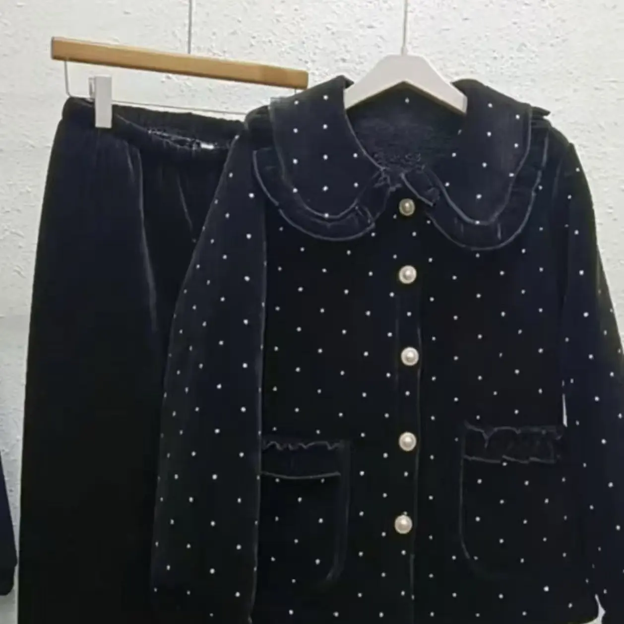 冬季小香风三层加绒加厚娃娃领可外穿女士家居服套装