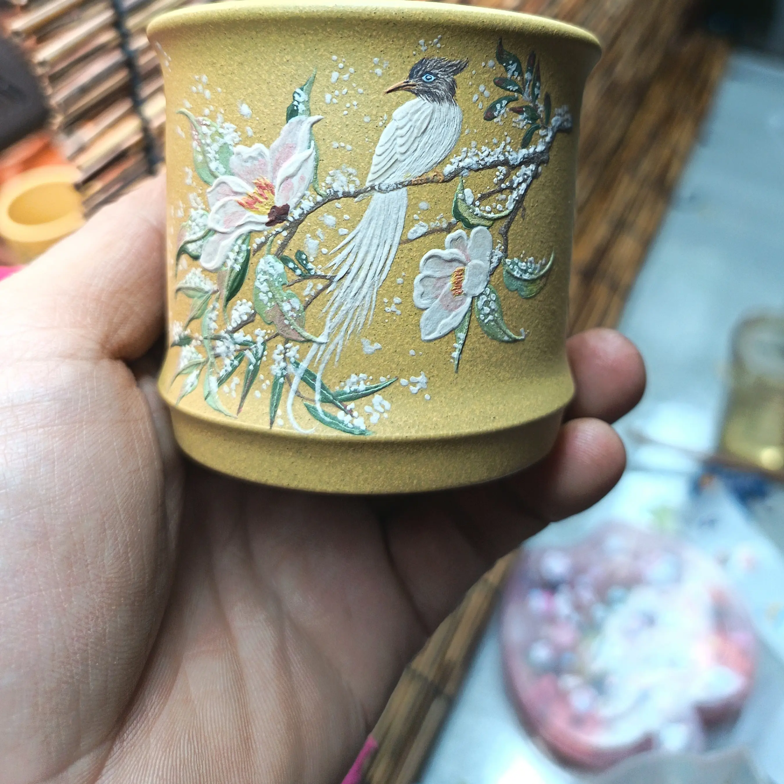 微瑕原矿紫砂黄金段手工泥绘家用高档主人杯茶杯茶具