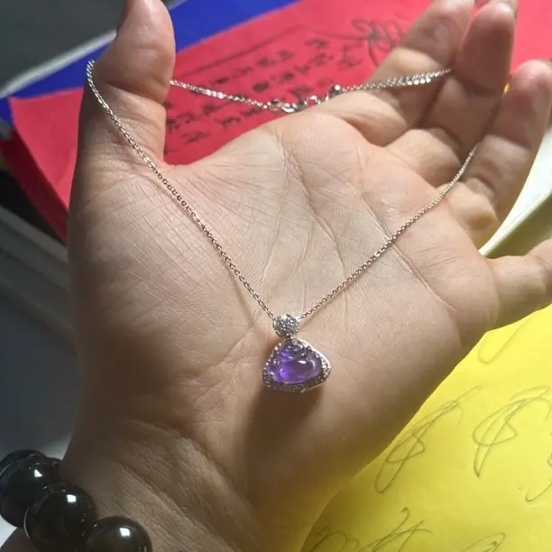 非金属大理石吊坠 紫水佛公吊坠 百搭轻奢