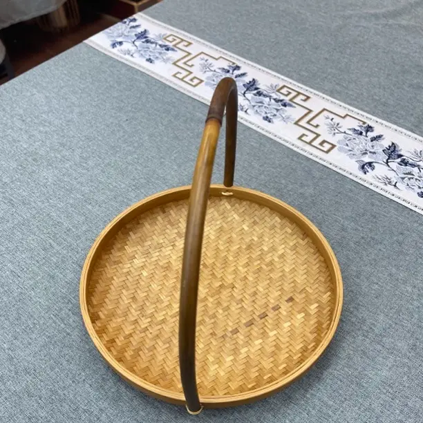 手提竹编手工托盘果盘茶点盘