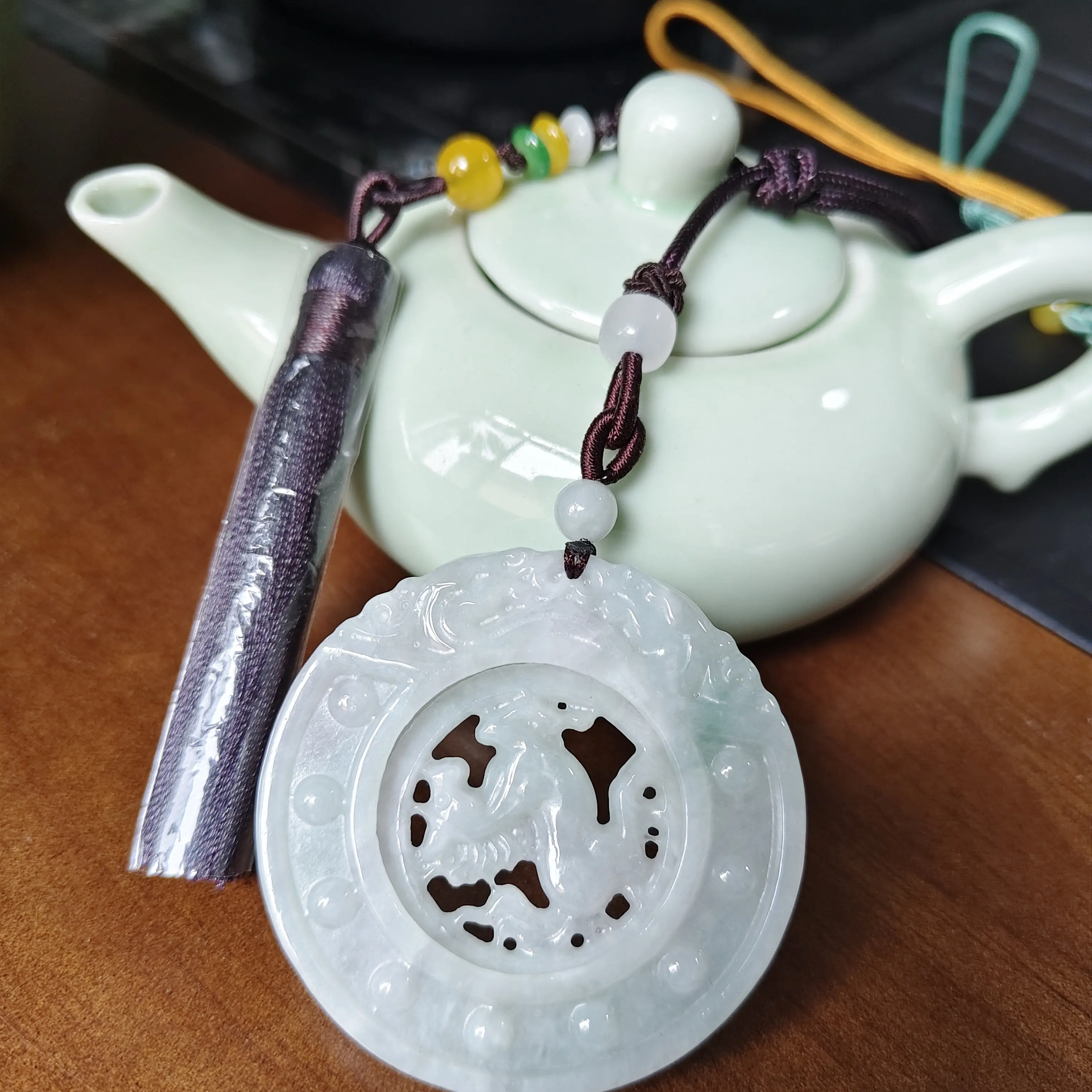 A货马牌，古法工艺万法轮玉坠，一马平川男女款车挂件双面