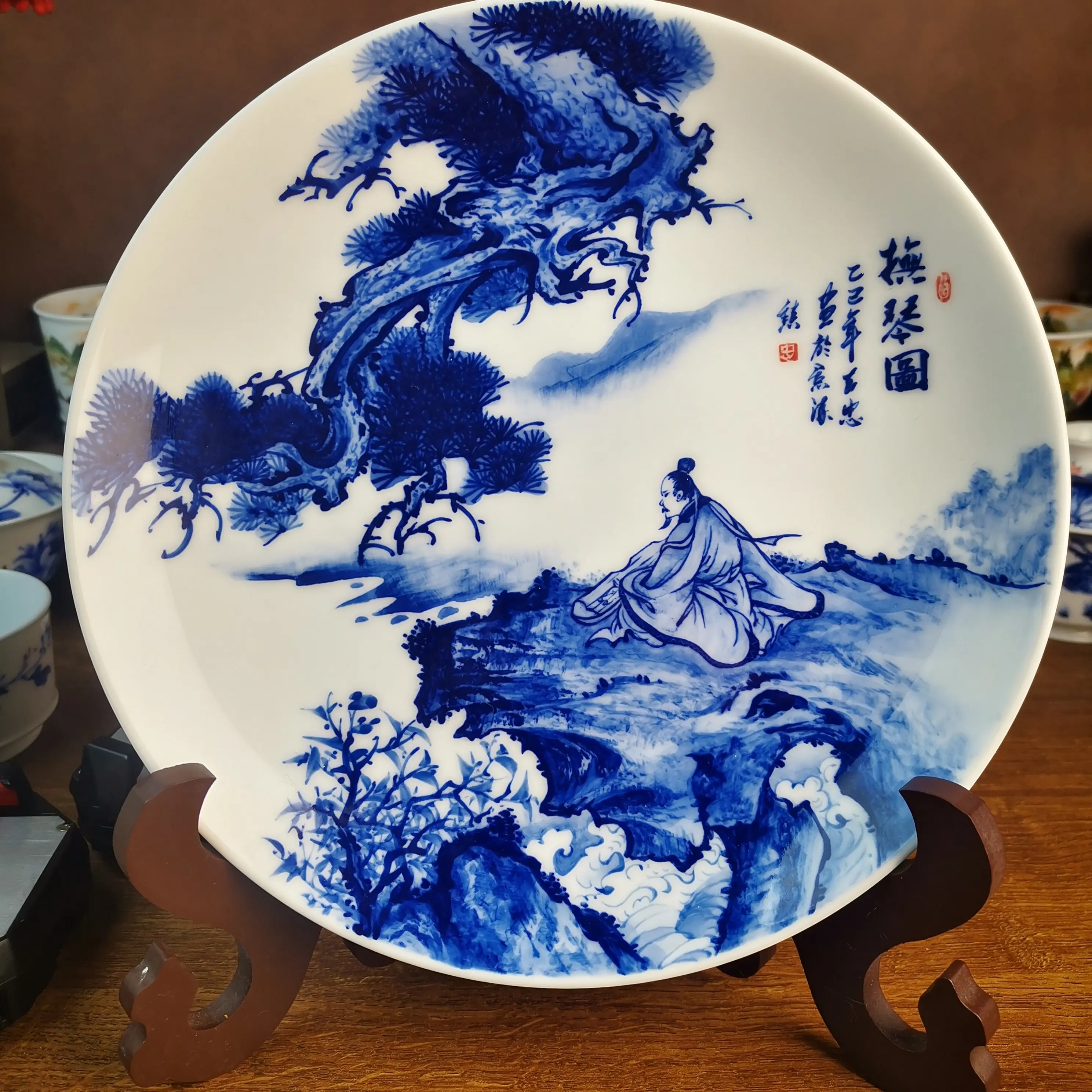 景德镇陶瓷器新中式手工创意装饰盘坐盘家居博古架办公室工艺摆件