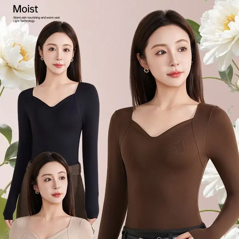 云朵肌底衣裸感保暖上装一衣多穿长袖磨毛山茶花香氛